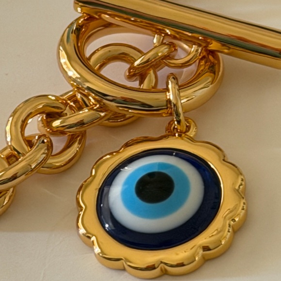Lele Sadoughi Gold Chain Bracelet with Blue Evil Eye Charm - Picture 6 of 7